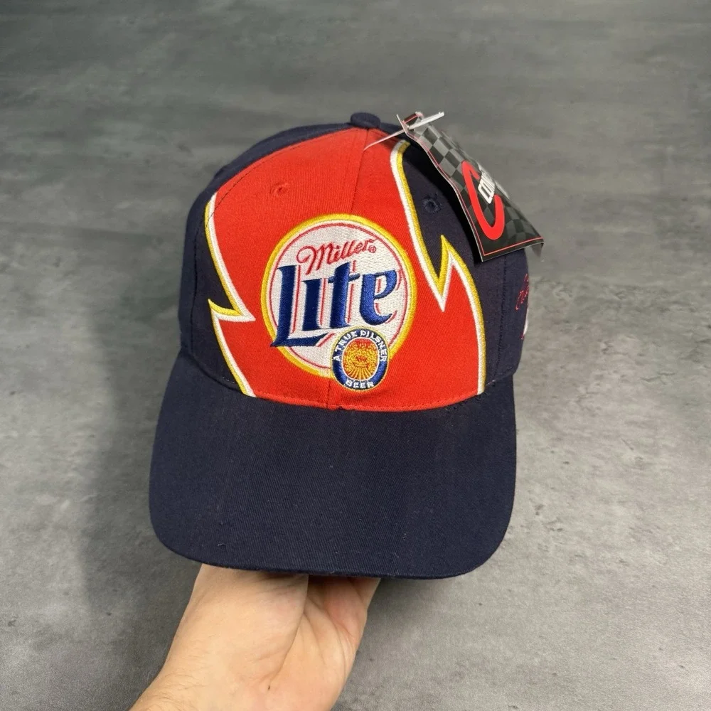 Vintage Miller Lite Hat Navy Red Gold NASCAR Rusty‎ Wallace Trucker Beer Promo